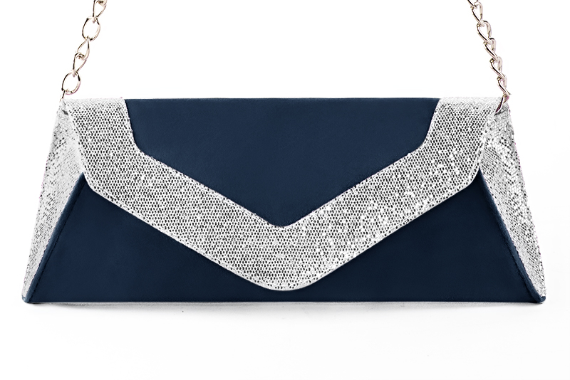 Pochette femme habill e bleu marine et argent platine Mariages